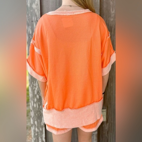 J Her Oversize Banded Top and LoopTerry Pocket Short Set- Orange - Picture 3 of 9
